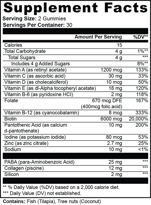 Supplement facts panel for BARE Collagen Gummies